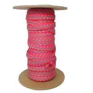 Vintage Sewing Woven Trim Spool Hot Pink Green Purple White 58 Yards 3/8" Wide
